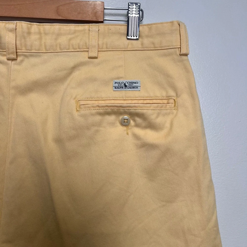 Polo Ralph Lauren Polo Chino Shorts Pleated Cotton Mens 34* Yellow Solid Preppy